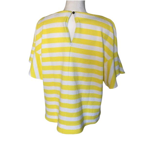 Anthropologie Postmark bright ruffle sleeve blouse yellow and white stripes - Picture 3 of 4
